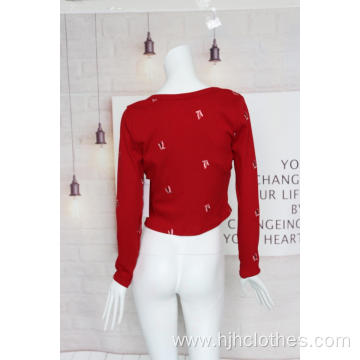 Women's Embroidered Ribbed Cardigan Suit